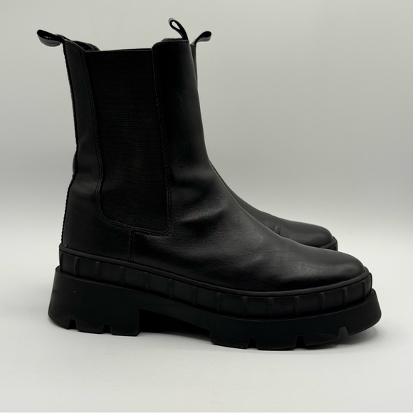 Steve Madden Barclay Black Leather Pull On Rounded Toe Chunky Ankle Boot Size 8 - Picture 4 of 16